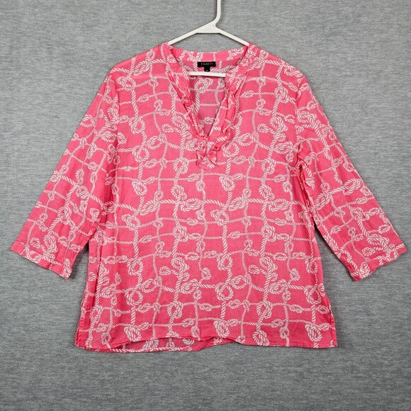 Talbots Tops - Share Talbots Women’s Size M Pink White Rope Printed V-neck 3/4 Sleeve Blouse